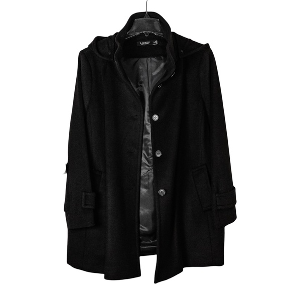 NWOT: Lauren Ralph Lauren Women's Black Hooded A-Line Wool Coat; Size 1X - Picture 2 of 15